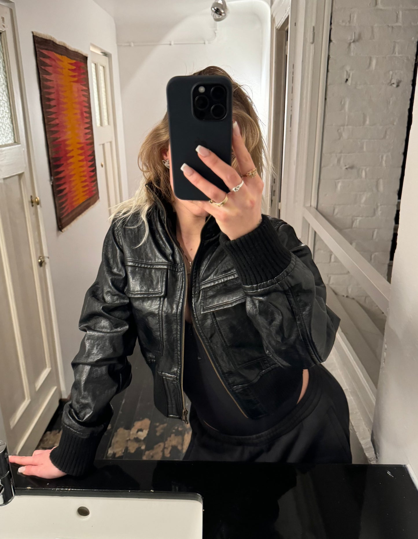 Black Faux Leather cropped Jacket