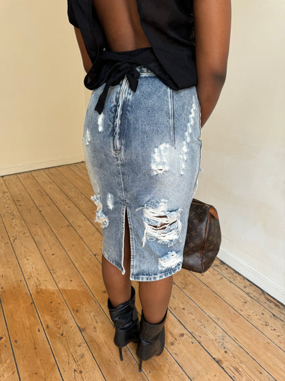 Distressed Denim Skirt