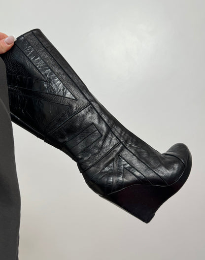 Leather Wedge Heels w/ UK flag print