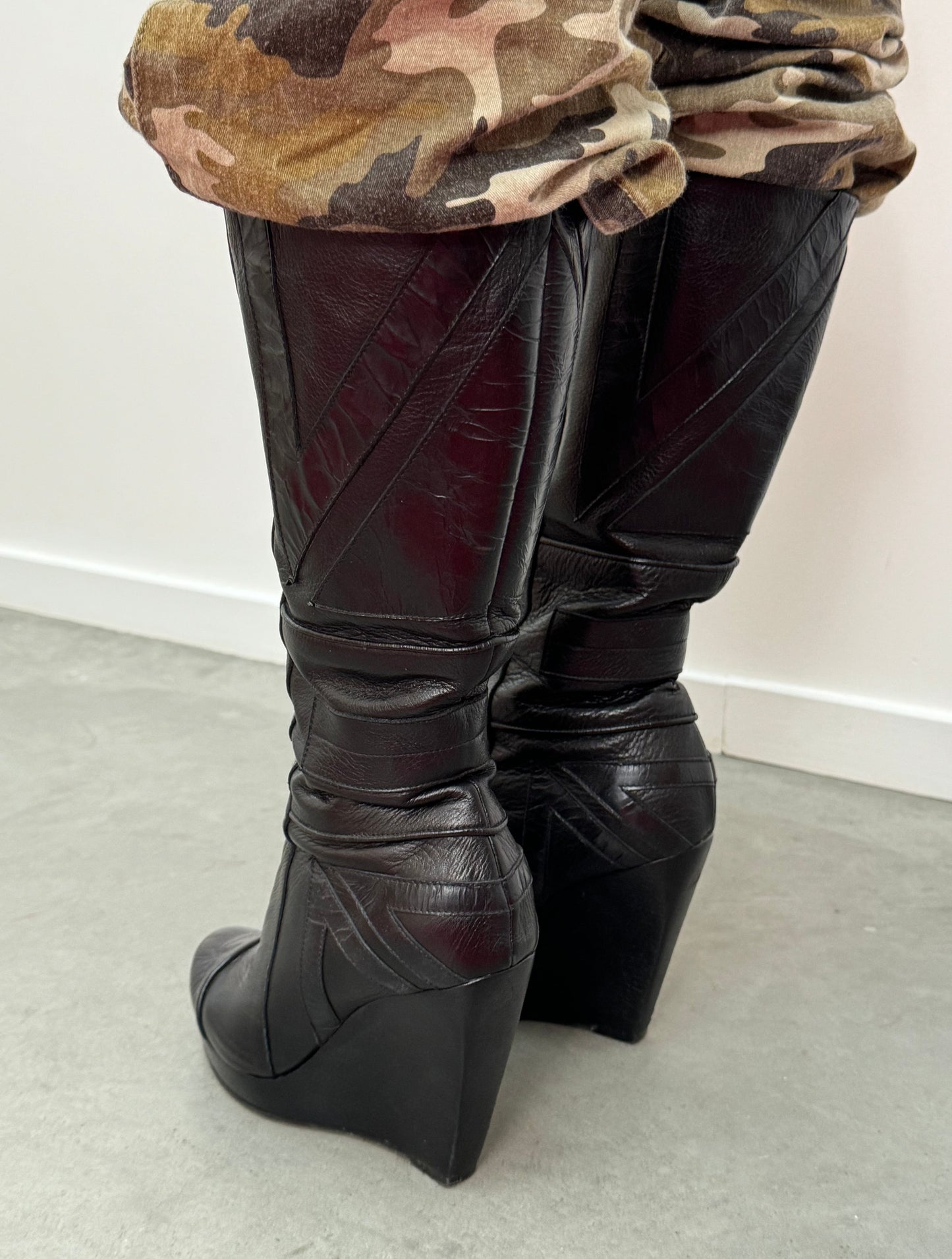 Leather Wedge Heels w/ UK flag print